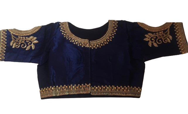 Raw Silk Navy blue Designer Blouse 26